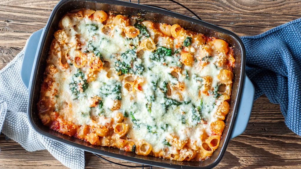 Ofenpasta mit Spinat